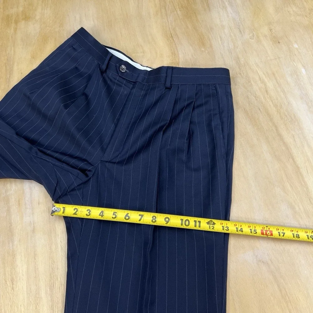 Hickey Freeman (Actual Sz 40R) Suit Men Pleated Pants 33x32 (Unhemmed) Dark Navy